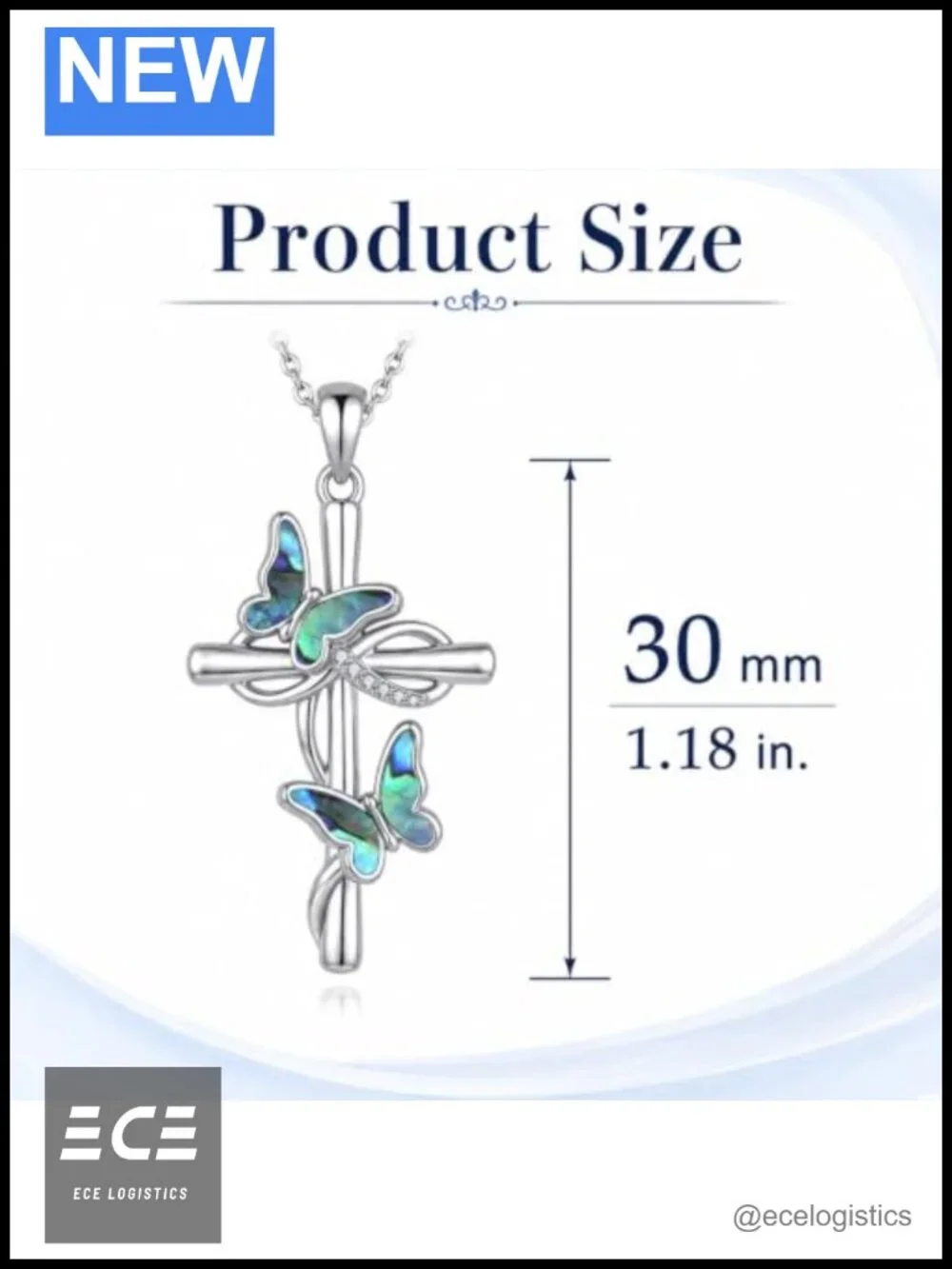 Abalone Butterfly Cross Pendant Necklace 20